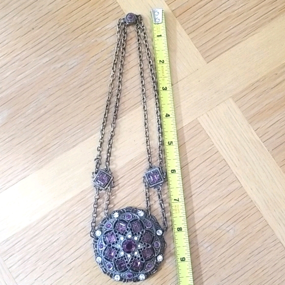 Vintage Antique 1920s Art Deco Gold Tone Brass Rhinestone Medallion Necklace - Picture 15 of 16